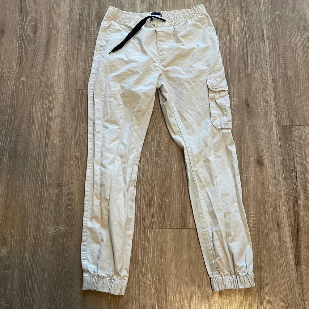 Cherokee Mens Jogger Pants Size Medium Tan Cotton Ripstop Cargo Utility Casual